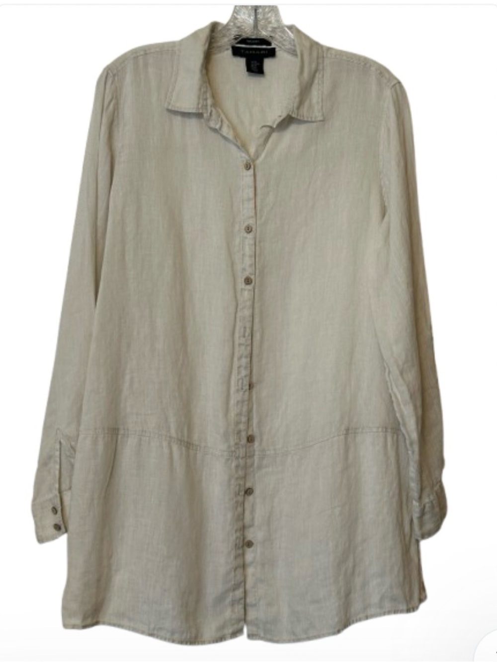 Tahari Linen Oversized Button Down Shirt Minimalist Neutral M